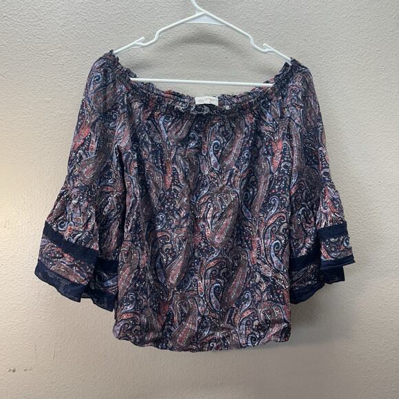 Solitaire Tops - Solitaire Anthropologie Top Floral 3/4 Balloon Sleeve Crochet Lace Blouse Boho M